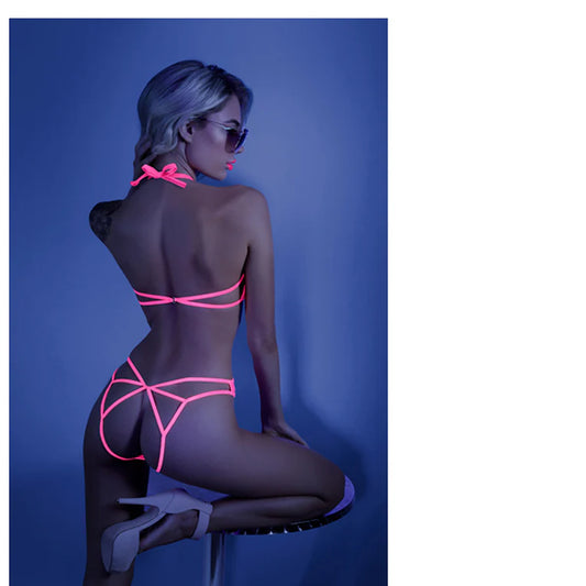 Fantasy Lingerie Glow Impress Me Lace Bodysuit With Open-Cage Back Neon Pink