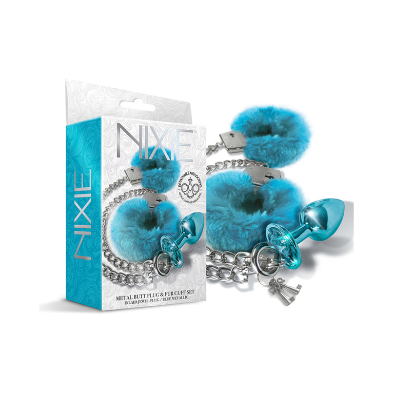 Nixie Metal Butt Plug & Handcuff Set Medium Metallic