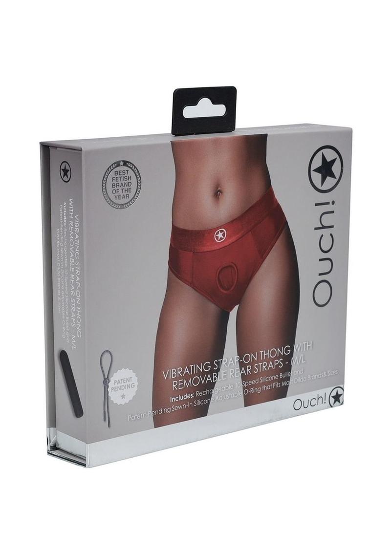 Ouch! Vibrating Strap-on Thong with Removable Butt Straps Red