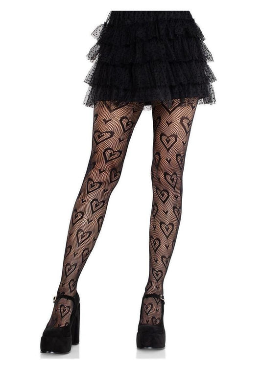 Leg Avenue Double Heart Net Tights - Black - O/S