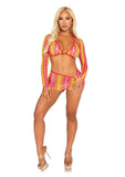 Leg Avenue Zig Zag Net Bikini Top, Boyshorts, and Shrug - Multicolor - O/S