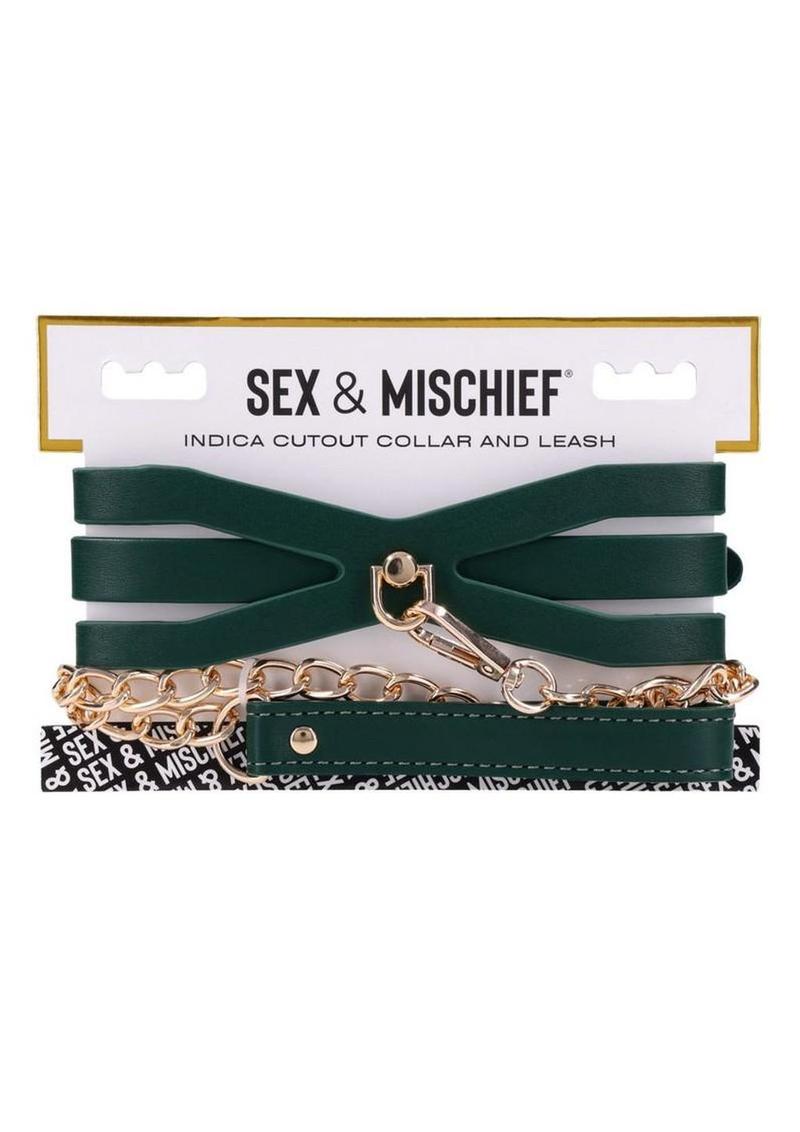 Sex & Mischief Indica Cutout Collar and Leash - Green/Gold