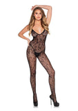 Leg Avenue Scalloped Trimmed Crotchless Lace Lingerie Jumpsuit - OS - Black