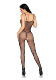 Leg Avenue Scalloped Trimmed Crotchless Fishnet Lingerie Jumpsuit - OS - Black
