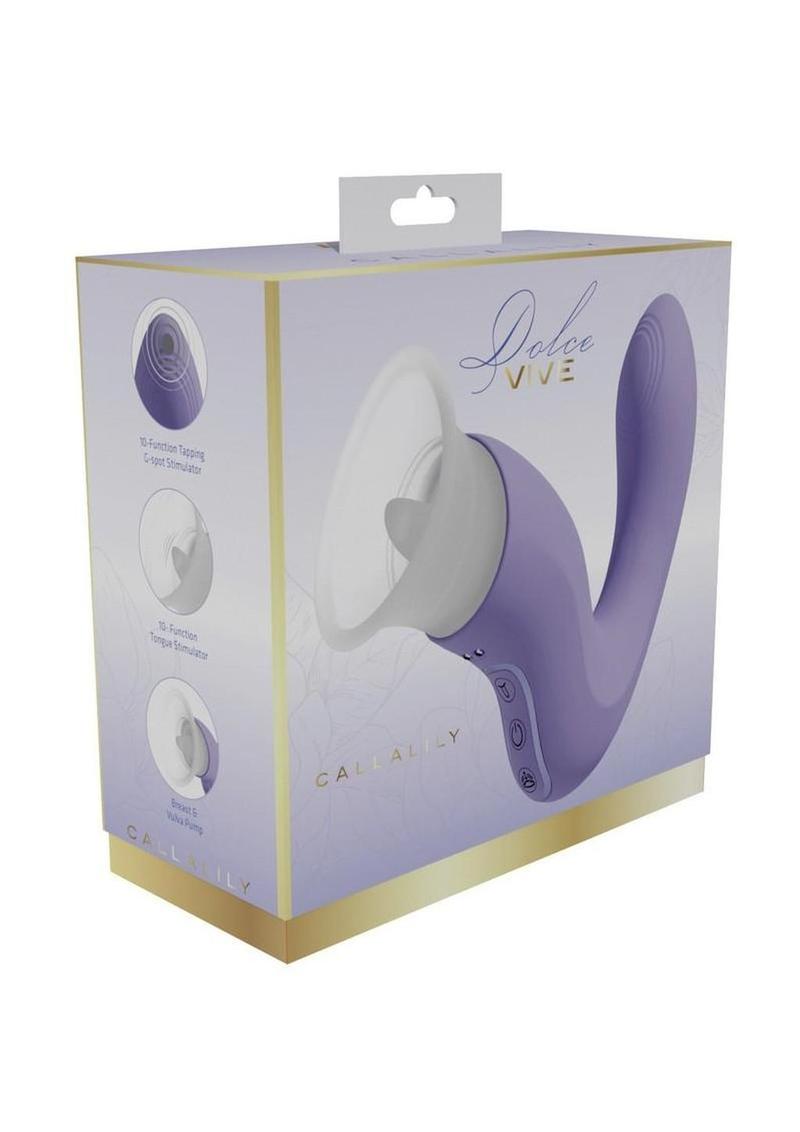 Vive Callalily Silicone Rechargeable Triple Motor G-Spot tap, Vulva, Breast Suction and Tongue Vibrator