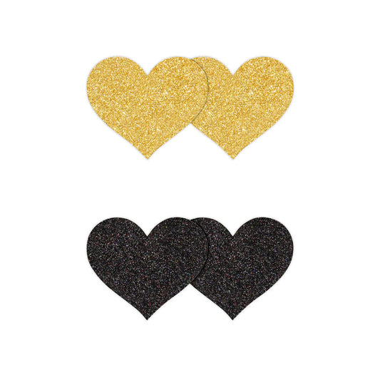 Pretty Pasties Glitter Hearts Black/Gold 2 Pair