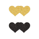 Pretty Pasties Glitter Hearts Black/Gold 2 Pair