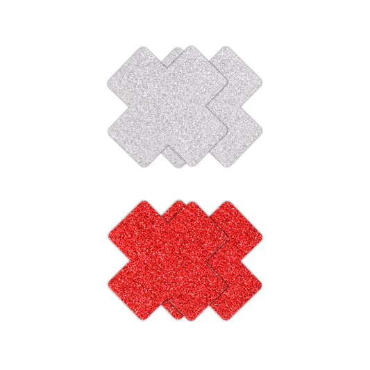 Pretty Pasties Glitter Cross Red/Silver 2 Pair