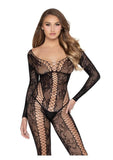 Leg Avenue Net and Lace Crotchless Lingerie Jumpsuit - O/S - Black