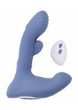 Gender X Flapjack Rechargeable Silicone Vibrating Dildo With Clitoral Stimulator - Blue