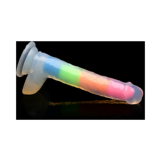 Lollicock Glow in the Dark Rainbow Silicone Dildo with Balls 7in