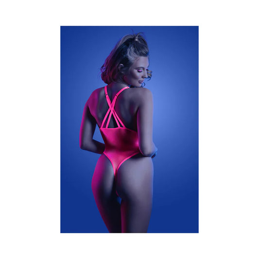 Fantasy Lingerie Glow Electric Haze Criss Cross Back Teddy with Snap Closure Neon Pink