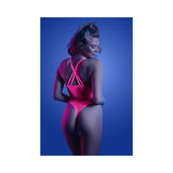 Fantasy Lingerie Glow Electric Haze Criss Cross Back Teddy with Snap Closure Neon Pink