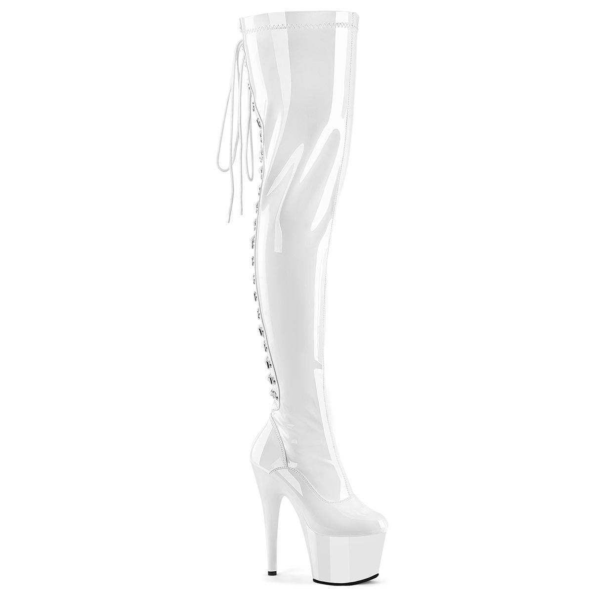 ADORE-3063 7" Thigh High Heel Wht Pat