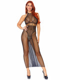 Halter Dual Net Backless Dress with Cut Out Detail