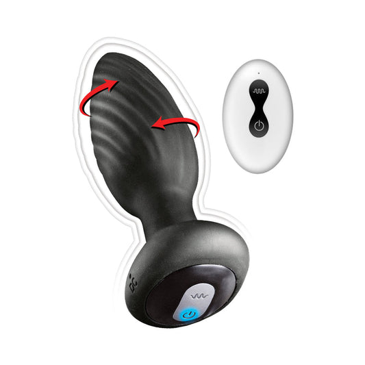 Ass-Sation Remote Vibrating and Rotating Anal Plug Black