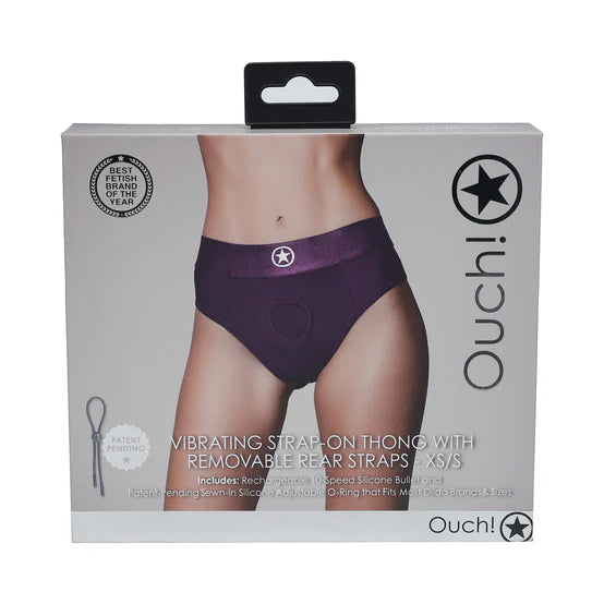 Ouch! Vibrating Strap-on Thong with Removable Butt Straps Purple