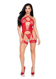 Leg Avenue Heart Halter Cami Garter and G-String Panty (2 Piece) - Red - O/S