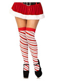 Leg Avenue Candy Cane Lurex Striped Over the Knee Socks - OS - White