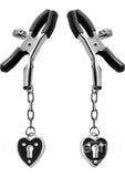 Master Series - Platinum Bound Charmed Heart Padlock Nipple Clamps - Silver