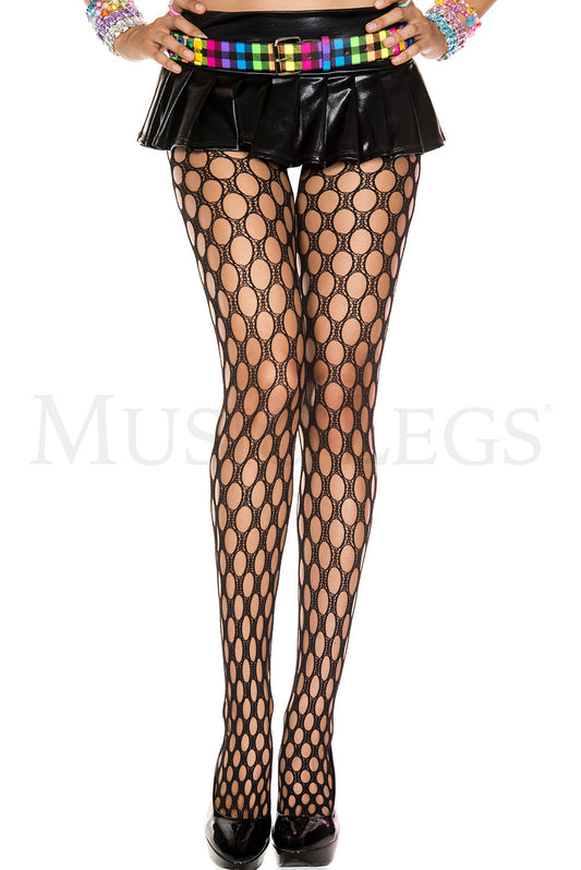 SEAMLESS CROCHET POTHOLE PANTYHOSE - BLACK