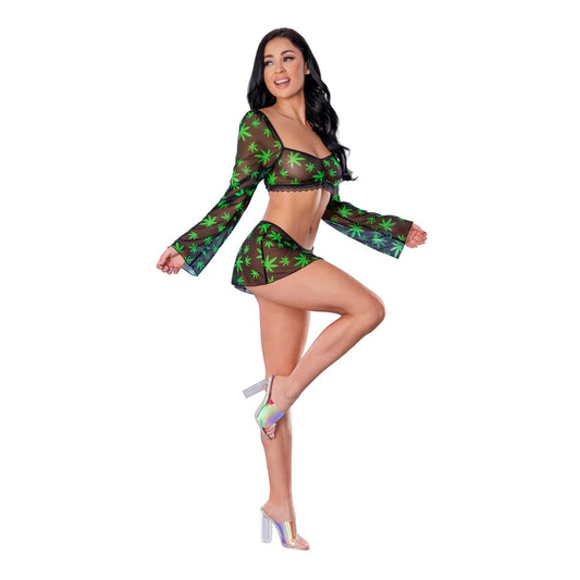 Magic Silk Hazy Dayz Crop Top, Skirt & G-String Set Pot Leaf