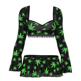 Magic Silk Hazy Dayz Crop Top, Skirt & G-String Set Pot Leaf