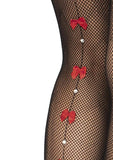 Leg Avenue Fishnet Thigh Highs with Bow and Rhinestone Backseam