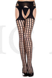 ROUND HOLES PATTERN  SUSPENDER PANTYHOSE - BLACK