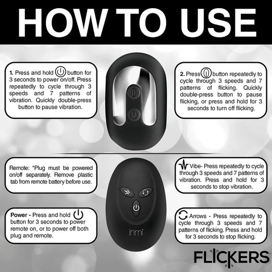 Flickers Bum Flick Flicking & Vibrating Silicone Butt Plug with Remote