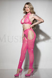 Neon Pink Sparkle Cut-Out Tights & Matching Top Set