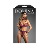 Fantasy Lingerie Domina Embossed Faux Leather Convertible Bra with Chain Leash & Open Panty