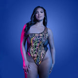 Fantasy Lingerie Glow Luminescent Floral Print One-Shoulder Teddy