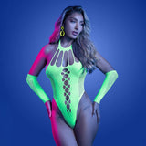 Fantasy Lingerie Glow Pressure Point UV Reactive Rhinestone Teddy & Gloves