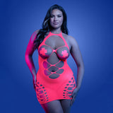 Fantasy Lingerie Glow Aphrodisiac UV Reactive Open Bodice Halter Dress & Pasties