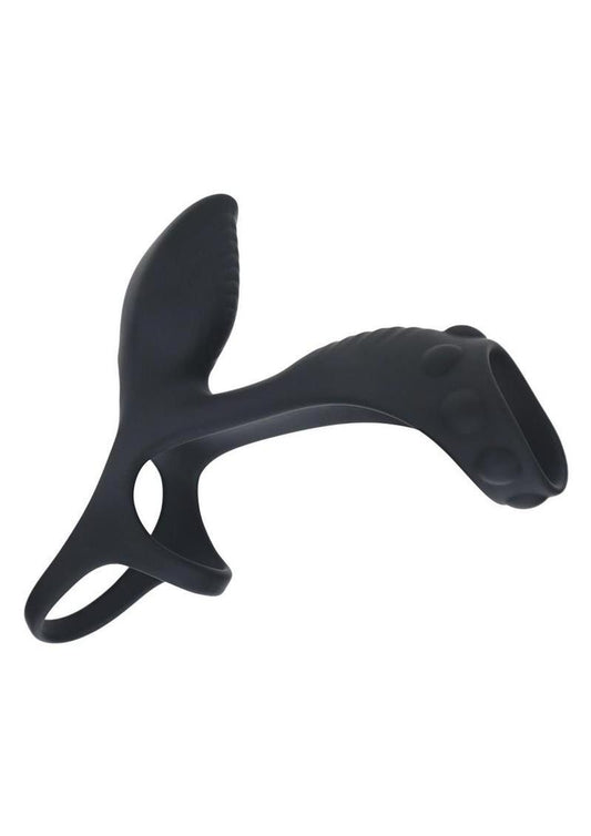 Levelz Vibrating Silicone Rechargeable Cock & Ball Ring with Shaft Loop - Black