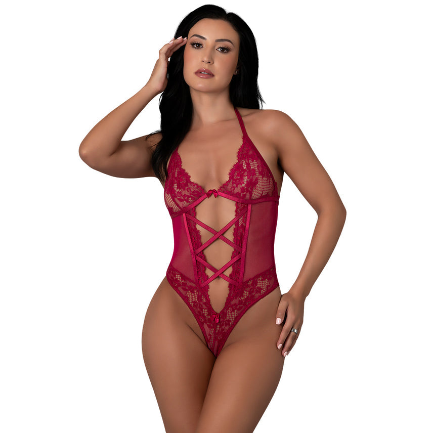 Magic Silk Black Cherry Halter Teddy Cherry