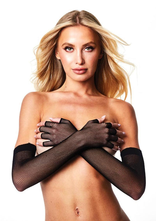 FINGERLESS FISHNET OPERA GLOVE - BLACK