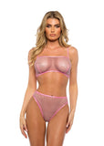 ROMA THINK PINK RHINESTONE BRALETTE 2PC SHORT SET