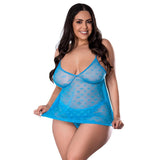 Magic Silk Flirty Hearts Flutter Babydoll & High Leg Tanga Set Blue Sugar
