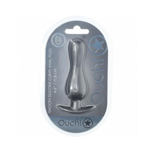 Ouch! Smooth Silicone Curvy Anal Plug 4.6 in. Gun Metal