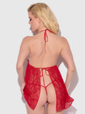 KIKI LACE & FAUX LEATHER DROP OFF BABYDOLL SET