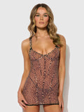 ALIA LEOPARD MESH UNDERWIRE CHEMISE & G-STRING SET