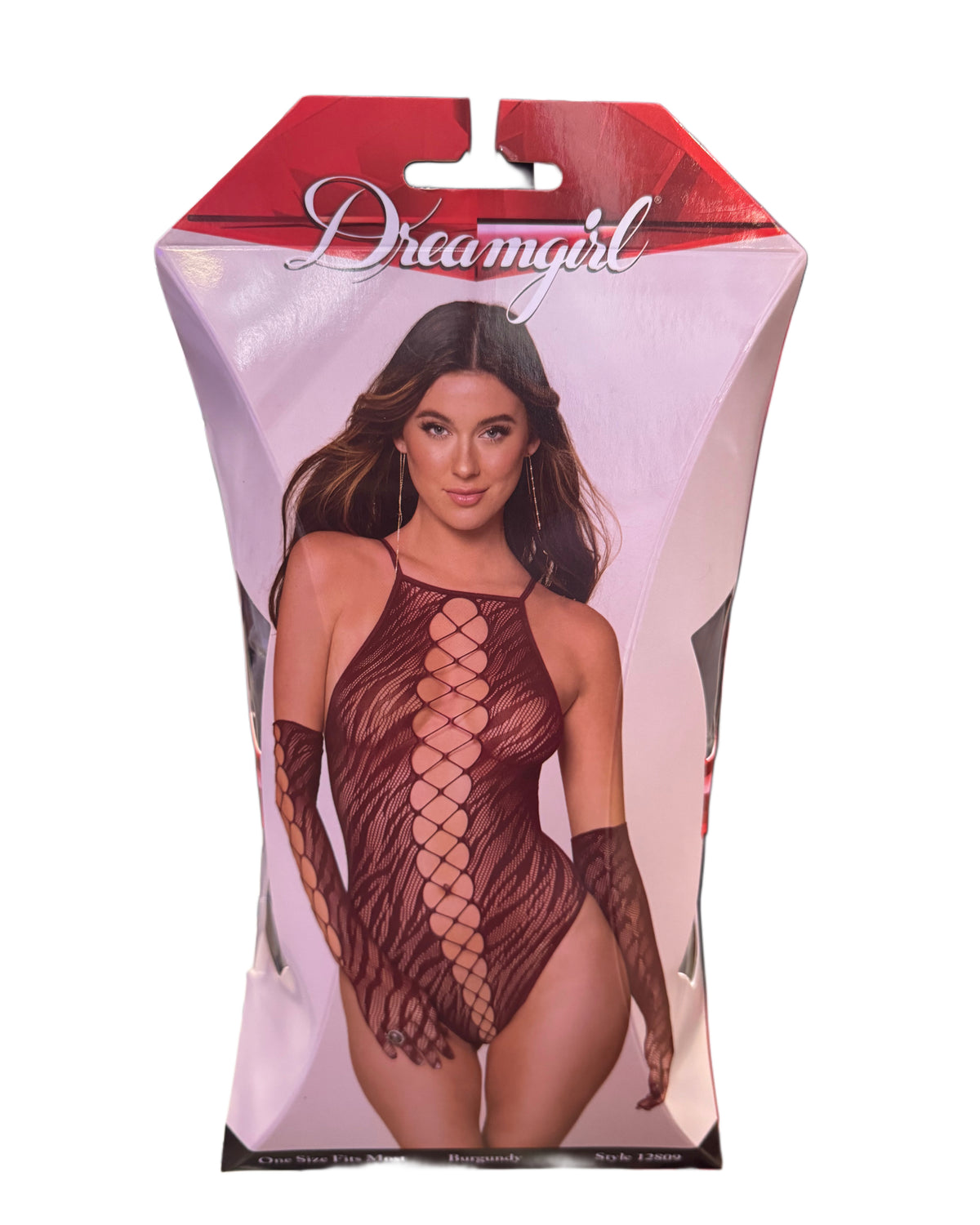 DREAMGIRL ANIMAL PRINT FISHNET TEDDY GLOVES BURGUNDY OS