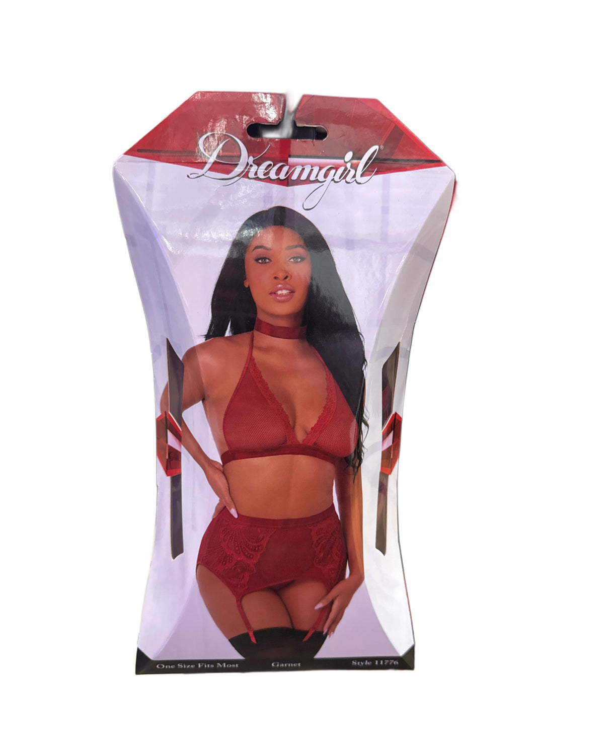 DREAMGIRL FISHNET & LACE 4 PC SET RED OS