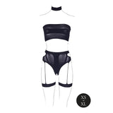 Shots Le Desir Shade Ananke XII Choker, Bandeau Top & Panty with Garters Black O/S