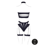 Shots Le Desir Shade Ananke XII Choker, Bandeau Top & Panty with Garters Black O/S