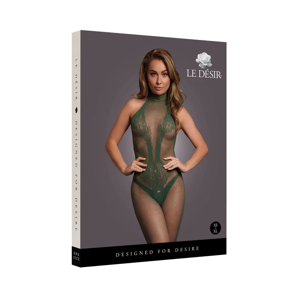 Le Desir V-Neck Teddy with Opaque Panels Midnight Green OS