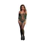 Le Desir Lace Long-Sleeved Bodystocking Midnight Green O/S