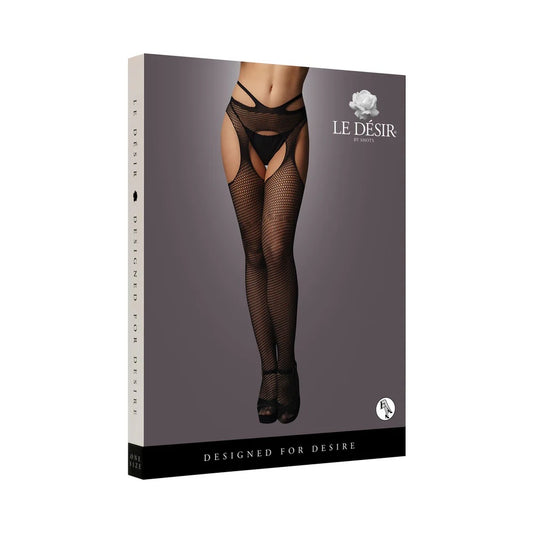 Shots Le Desir Suspender Pantyhose With Strappy Waist Black O/S